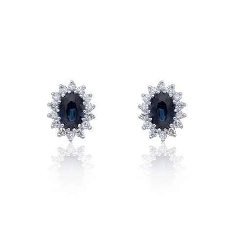 9ct White Gold Diamond 0.27ct and Sapphire Halo Earrings