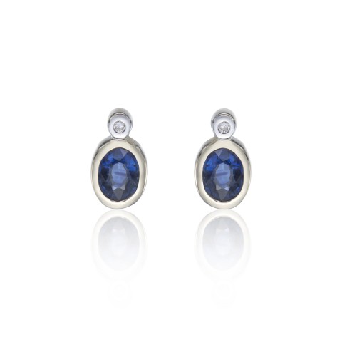 9ct Yellow Gold Diamond and 0.10ct Sapphire Bezel Set Earrings