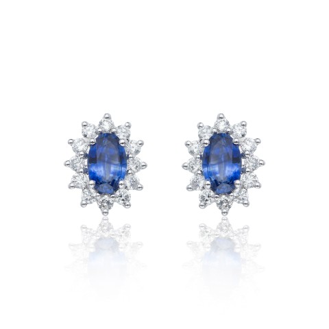 18ct White Gold 1.48ct Oval Cut Sapphire and Diamond Earrings