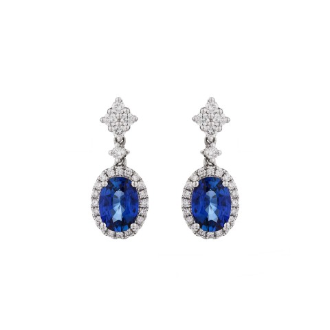 18ct White Gold Sapphire and Diamond Cluster Drop Earrings