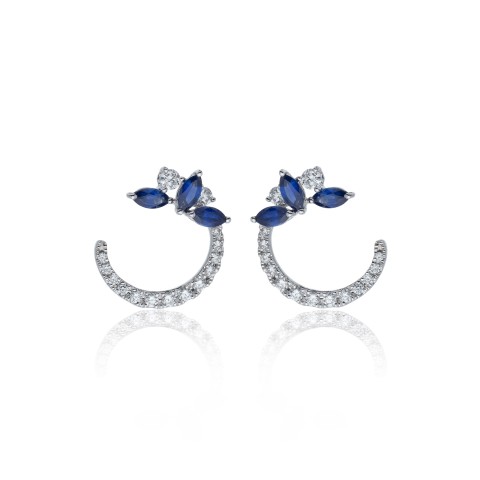 18ct White Gold Marquise Cut Sapphire And Mixed Cut Diamond 0.90ct Open Circle Earrings