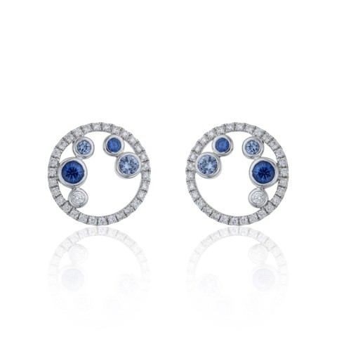 18ct White Gold Brilliant Cut Diamond 0.52ct and Sapphire 0.76ct Earrings 1
