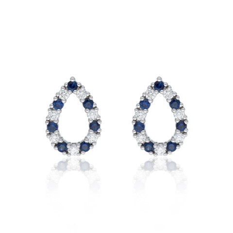 18ct White Gold 0.42ct Sapphire and 0.40ct Round Brilliant Diamond Pear Earrings