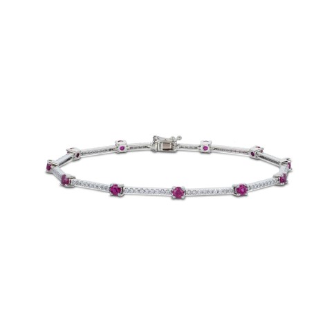 9ct White Gold Diamond 0.54ct and Ruby 1.10ct Bracelet