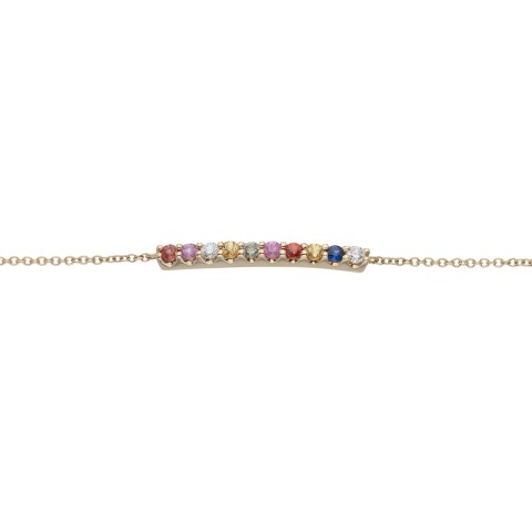 9ct Yellow Gold Brilliant Cut Rainbow Sapphire and Diamond 0.28ct Bar Bracelet