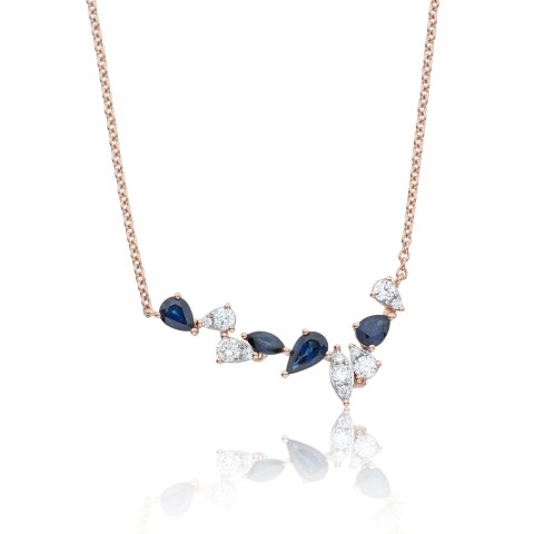 18ct Rose Gold Pear Cut Sapphire and Diamond 1.70ct Fancy Necklace