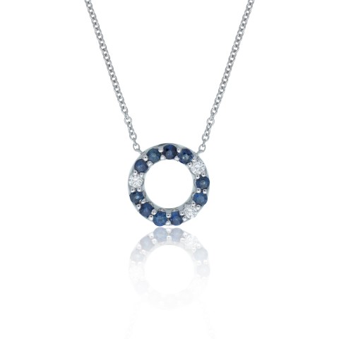 9ct White Gold Brilliant Cut 0.36ct Sapphire and Diamond Circle Necklace