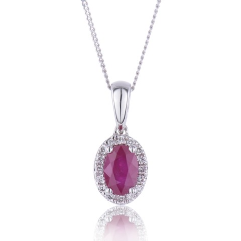 9ct White Gold 0.68ct Oval Cut Ruby and Diamond Pendant