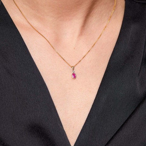 9ct Yellow Gold Diamond and 0.06ct Ruby Pendant