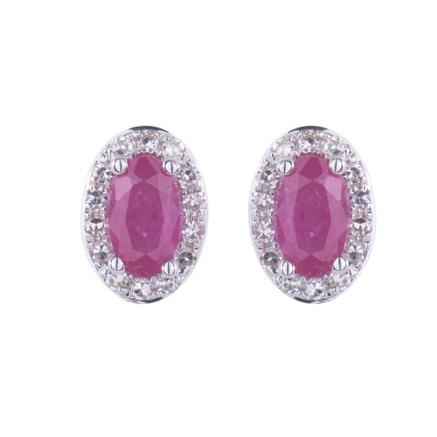 9ct White Gold 1.80ct Oval Cut Ruby and Diamond Earrings