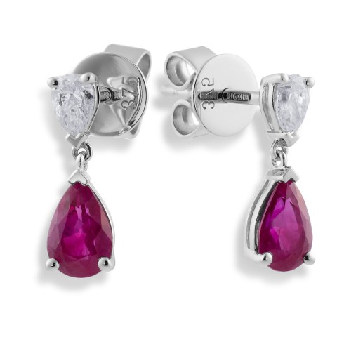 9ct White Gold Ruby and Diamond Earrings