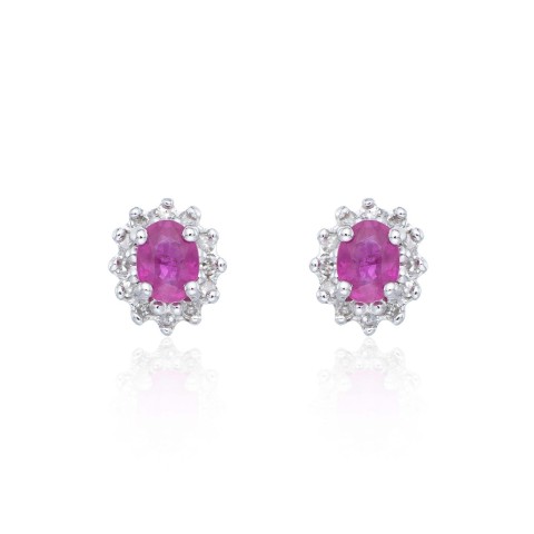 9ct White Gold 0.10ct Diamond and Ruby Halo Earrings