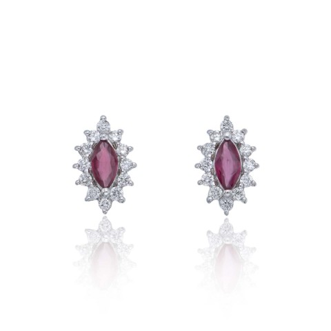 9ct White Gold Diamond 0.17ct and Ruby Halo Earrings