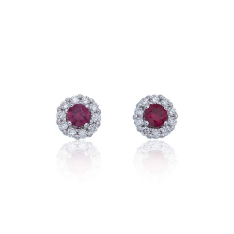 9ct White Gold Diamond 0.17ct and Ruby Halo Earrings