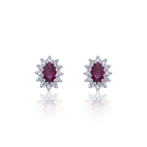 9ct White Gold Diamond 0.18ct and Ruby Halo Earrings
