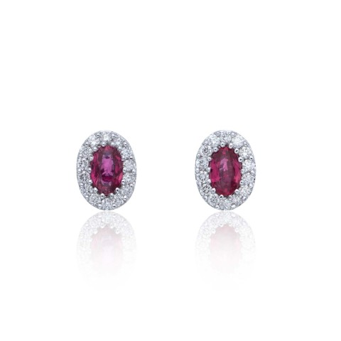 9ct White Gold Diamond 0.23ct and Ruby Halo Earrings