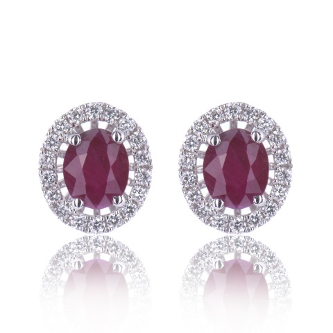 18ct White Gold 0.65ct Oval Ruby and 0.15ct Diamond Earrings