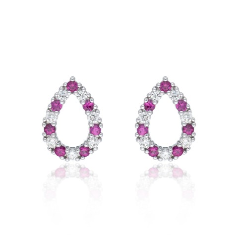 18ct White Gold 0.42ct Ruby & 0.40ct Round Brilliant Diamond Pear Earrings