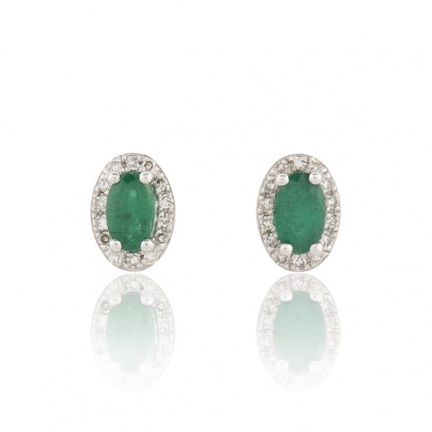 9ct White Gold Oval Cut Emerald 0.70ct Diamond Halo Stud Earrings