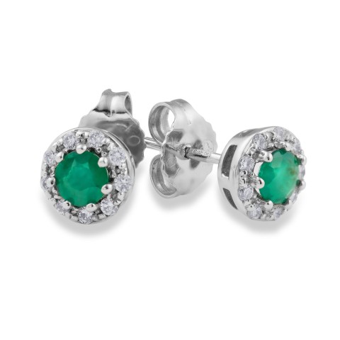 9ct White Gold Emerald And Diamond Halo Earrings