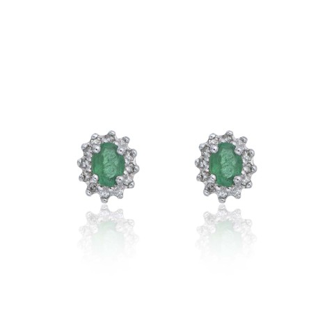 9ct White Gold 0.10ct Diamond and Emerald Halo Earrings