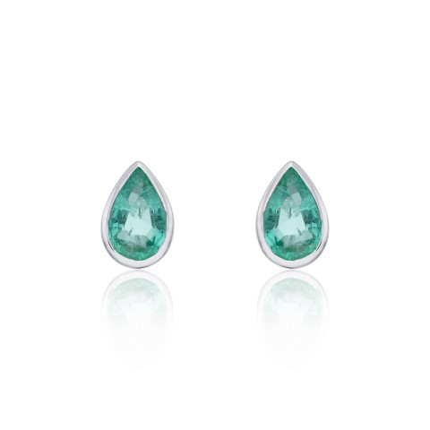 9ct White Gold Pear Cut Emerald Rub Over Earrings