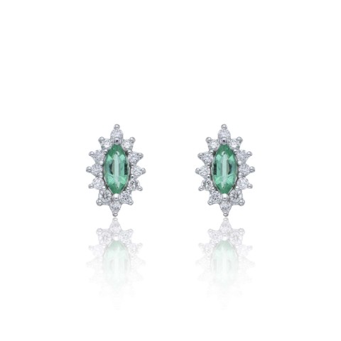 9ct White Gold Diamond 0.17ct and Emerald Halo Earrings 