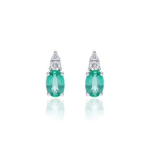 9ct White Gold Diamond 0.10ct and Emerald Earrings
