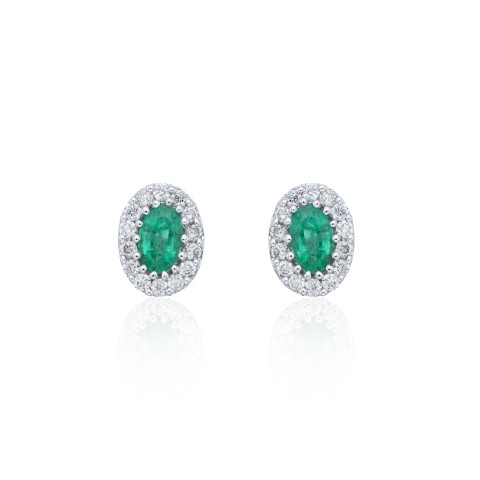 9ct White Gold Diamond 0.23ct and Emerald Halo Earrings 