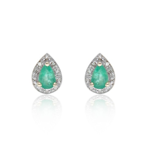 9ct Yellow Gold 0.07ct Diamond and Emerald Halo Earrings