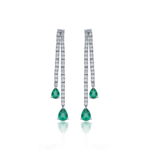 18ct White Gold Mixed Cut Emerald and Diamond 1.90ct Double Drop Earrings