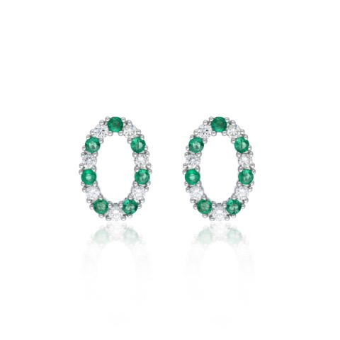 18ct White Gold 0.42ct Emerald and 0.40ct Round Brilliant Diamond Oval Earrings