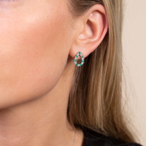18ct White Gold 0.42ct  Emerald & 0.40ct Round Brilliant Diamond Pear Earrings