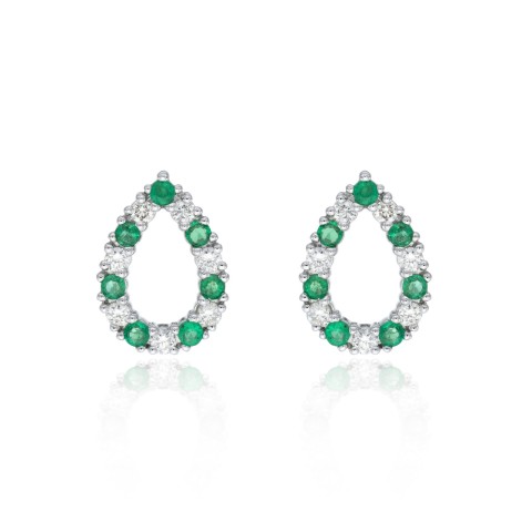 18ct White Gold 0.42ct  Emerald & 0.40ct Round Brilliant Diamond Pear Earrings