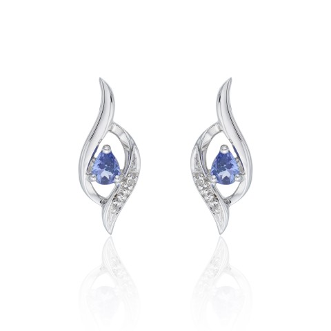 9ct White Gold Pear Cut Tanzanite and Diamond 0.01ct Cross Over Earrings