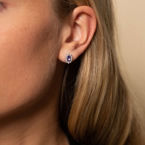 9ct White Gold Diamond 0.42ct and Aquamarine Halo Earrings 