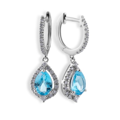 9ct White Gold Blue Topaz and Diamond Earrings