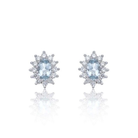 9ct white gold diamond 0.43ct and aquamarine 6x4mm halo earrings 