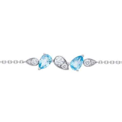 18ct White Gold 0.30ct Round Brilliant Diamond and Pear Blue Topaz Fancy Cluster Bracelet