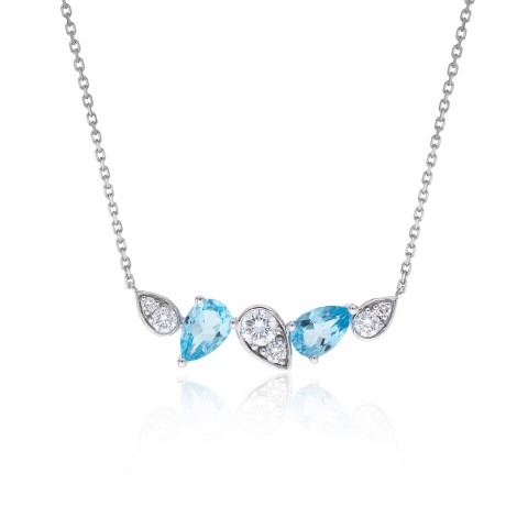 18ct White Gold Pear Cut Topaz and 0.30ct Round Brilliant Diamond Cluster Necklace