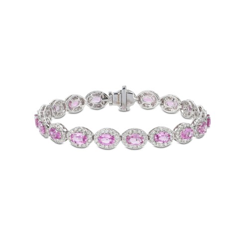 18ct White Gold 10.30ct Oval Pink Sapphire & 3.00ct Round Brilliant Diamond Bracelet