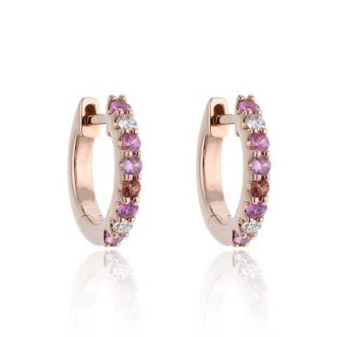9ct Rose Gold Brilliant Cut Pink Sapphire And Diamond 0.44ct Hoop Earrings