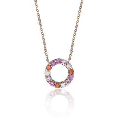9ct Rose Gold Brilliant Cut Pink Sapphire And Diamond 0.36ct Circle Necklace