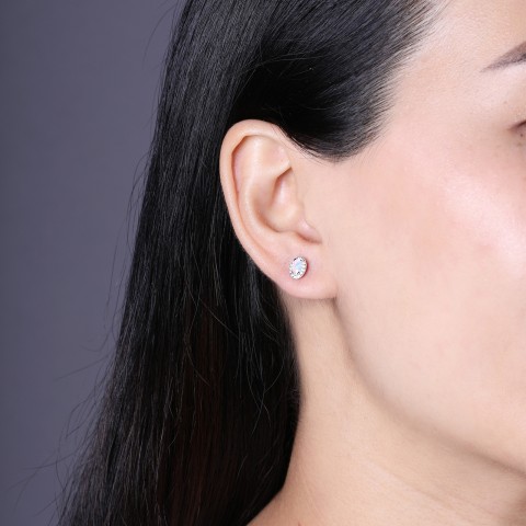 9ct White Gold Oval Cut Opal 0.80ct Diamond Halo Stud Earrings