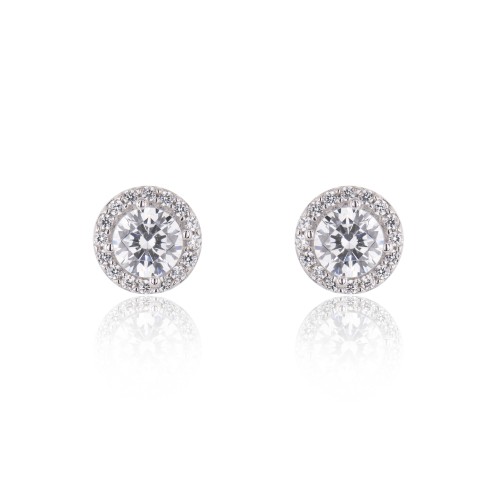 9ct White Gold Brilliant Cut Cubic Zirconia Halo Stud Earrings