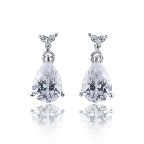 9ct White Gold Brilliant and Pear Cut Cubic Zirconia Drop Earrings