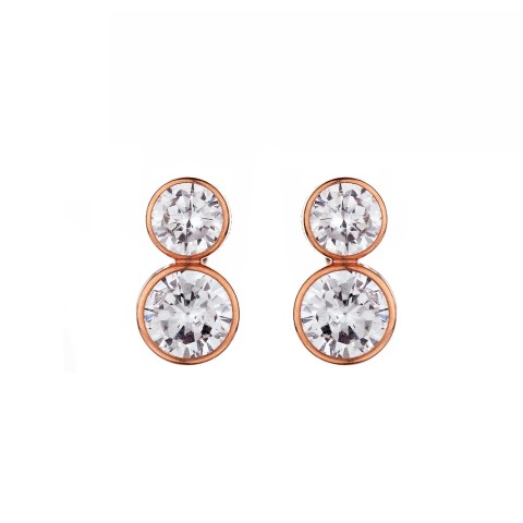 9ct Rose Gold Cubic Zirconia Round Brilliant 2 Stone Drop Earrings