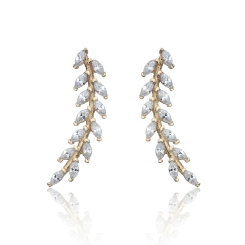 9ct Yellow Gold Cubic Zirconia Leaf Climber Earrings