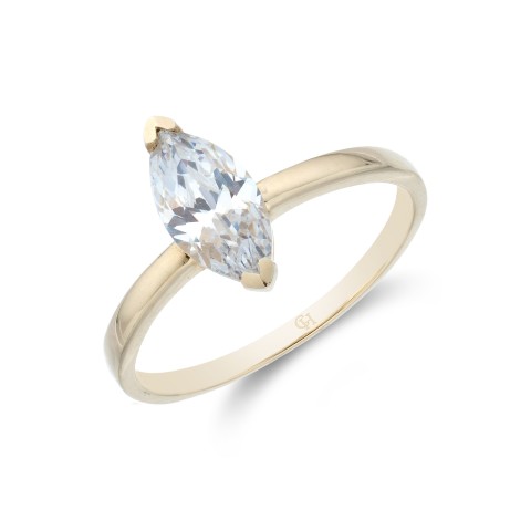 9ct Yellow Gold Marquise Cut Cubic Zirconia Solitaire Ring
