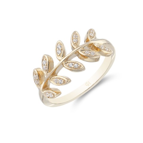 9ct Yellow Gold Cubic Zirconia Marquise Leaf Ring